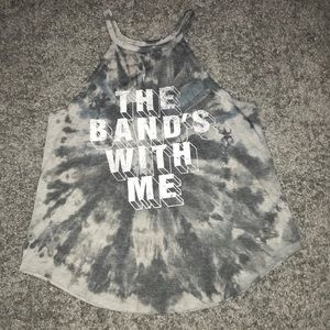 “The Bands With Me” Gray Tie-Dye Tank Top